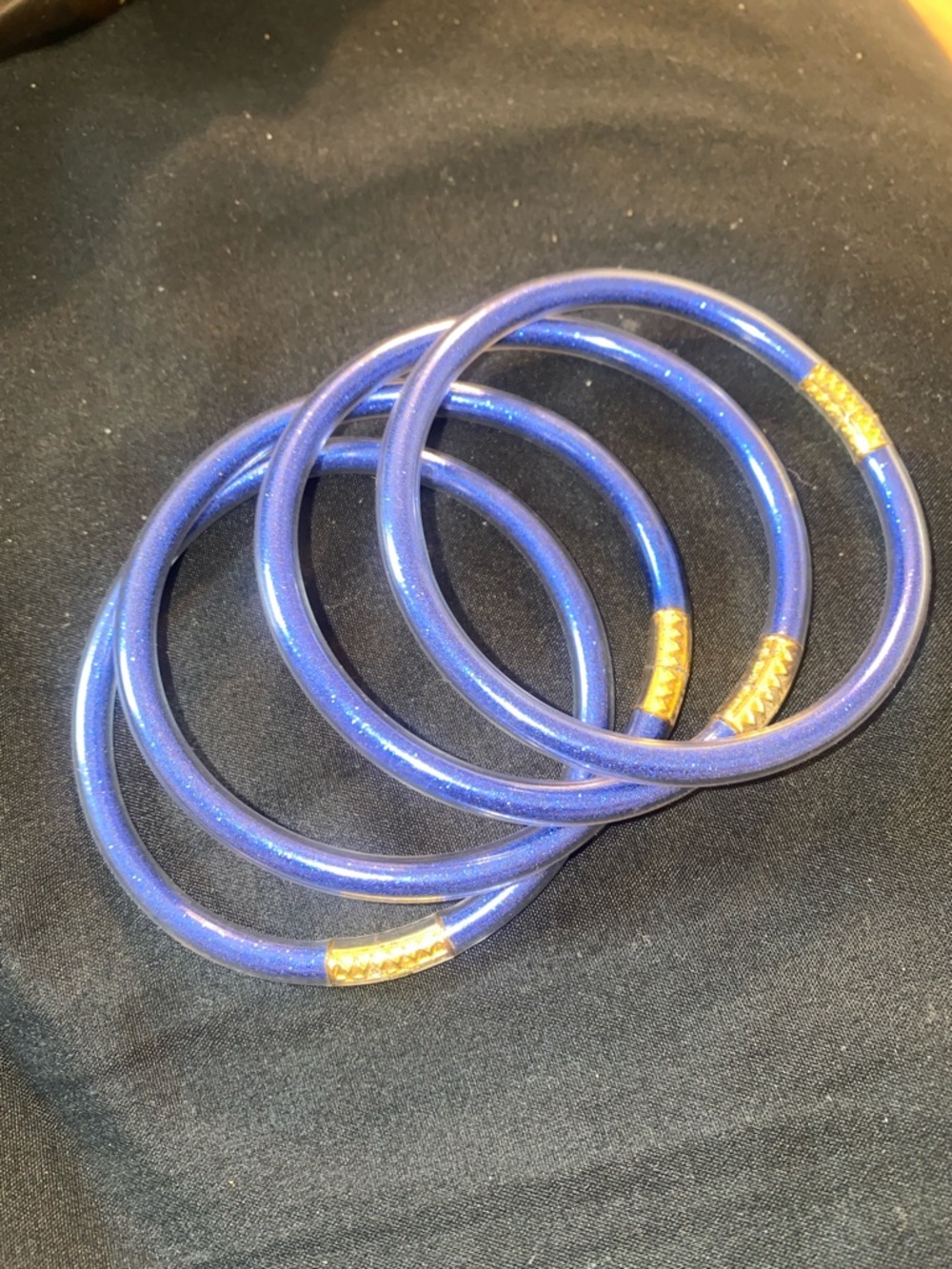 Set of 4 Shimmery Cobalt Blue Bangle Bracelets with Gold Accents